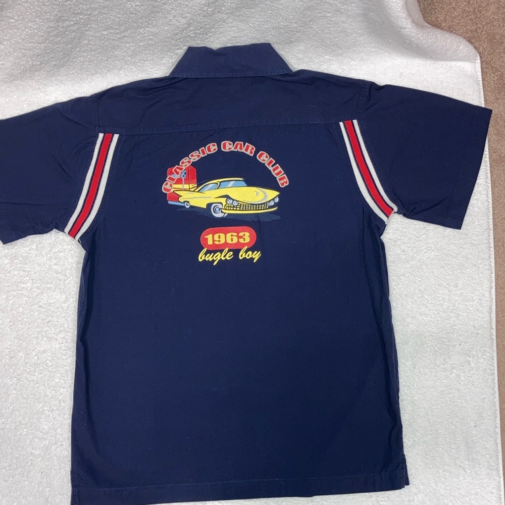Vintage Bugle Boy classic car club 1963 navy button down boys size 18